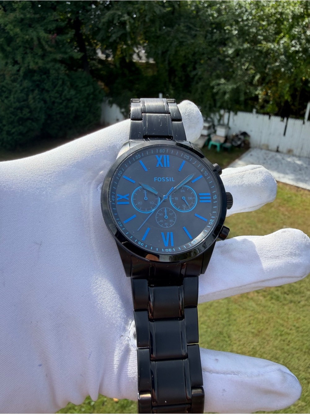 Fossil Flynn Men's Chronograph Black Stainless Steel Watch Blue Numerals BQ2260